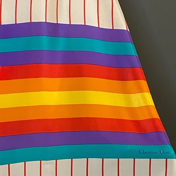 Stunner Christian Dior Silk Scarf Rainbow Print Large 34 In Exc Cond Pride - Picture 8 of 9